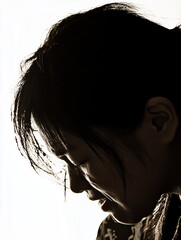 Fototapeta premium Side profile of a woman in a dark silhouette against a light background