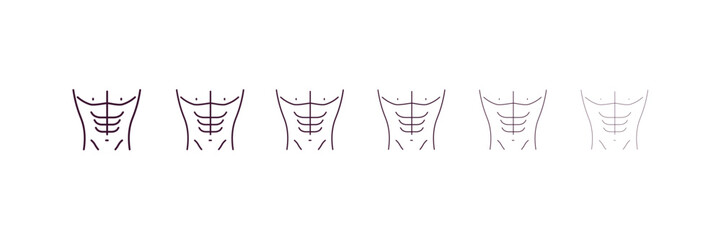 abs outline icon. Linear vector from health and medical concept. 6 different line style abs icon included thin, light, regular, medium, bold, black