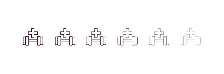 dumbbell outline icon. Linear vector from health and medical concept. 6 different line style dumbbell icon included thin, light, regular, medium, bold, black