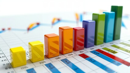 A Vibrant Display of Data: An Artistic Representation of Growth Through a Colorful Bar Chart and Trend Lines, Perfectly Showcasing Financial Insights and Analytics.