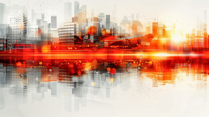 Abstract Urban Cityscape with Red Light Streaks..