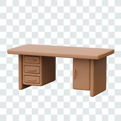 3D desk with empty tabletop. Office furniture with drawers and locker for storing things