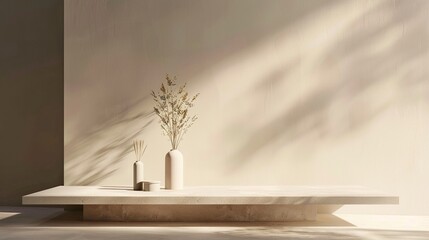 Fototapeta premium The platform should have a modern, sleek finish with ambient lighting that casts gentle shadows around the products, enhancing their features without overwhelming the viewer. generative ai