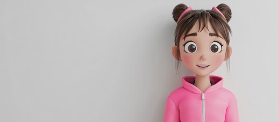 A 3D cartoon of a cute girl with bright pink clothing looking excited and a bit lonely against a simple white backdrop