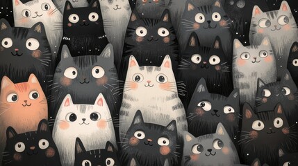 Cute Cartoon Cats Seamless Pattern.