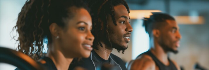 Three young adults participating in a group workout, focusing on fitness and community, showcasing teamwork and dedication to a healthy lifestyle.