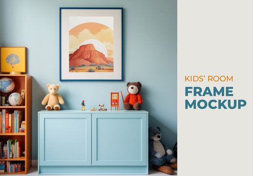 Interior Kid Bedroom Photo Frame Mockup With Generative AI