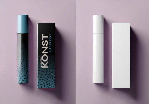 Product Flatlay Mascara Box Mockup With Generative AI