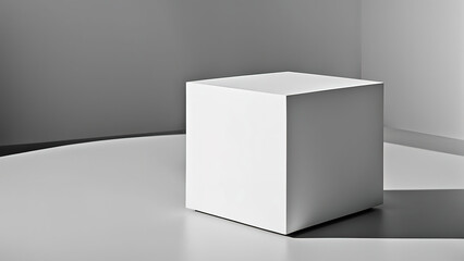 White cube on a white surface with shadows in a corner.