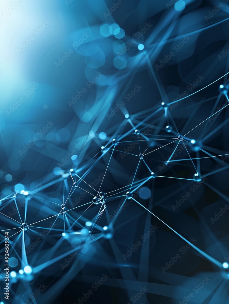 Poster A high-tech 3D background with interconnected nodes and lines forming a network pattern, offering a futuristic look with extensive copy space.