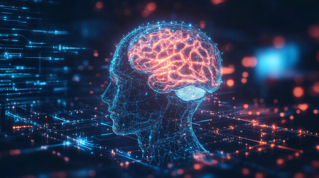 A glowing AI-powered brain interface with neural pathways linking to external devices, symbolizing seamless human-computer interaction1