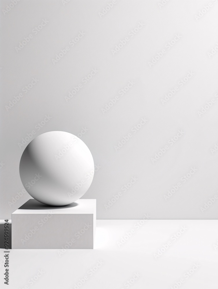 Poster a minimalist 3d background with a single, large sphere casting a shadow on a plain surface, offering