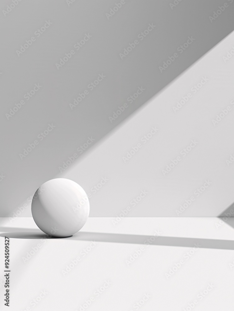 Poster a minimalist 3d background with a single, large sphere casting a shadow on a plain surface, offering