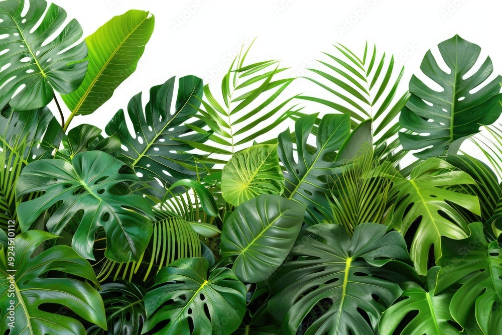 Wall mural colorful tropical plants on a plain white surface