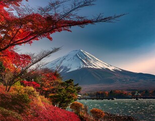 Mountain like Fuji in Japan landscape in autumn vibes