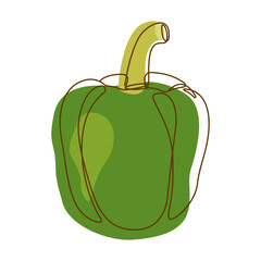 Green Pepper Vegetable Food in Line Art Style