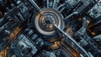 Obraz premium Futuristic Cityscape: Aerial View of a Sci-Fi Metropolis