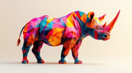 Fototapeta premium Conceptual photography of a colorful, abstract animal figure, intricately designed with bold graphic shapes and patterns. The image blends artistic creativity with a modern aesthetic, emphasizing the