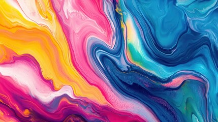 Abstract Swirls of Pink, Yellow, and Blue Paint.