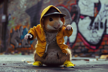 a hamster dressed in street dancer generated by AI