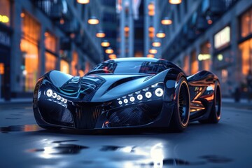 Fototapeta premium A sleek and modern car parked on a city street, ready for its next adventure