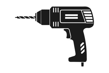 Black silhouette electric power drilling tool symbol and vector illustration isolated on a white background