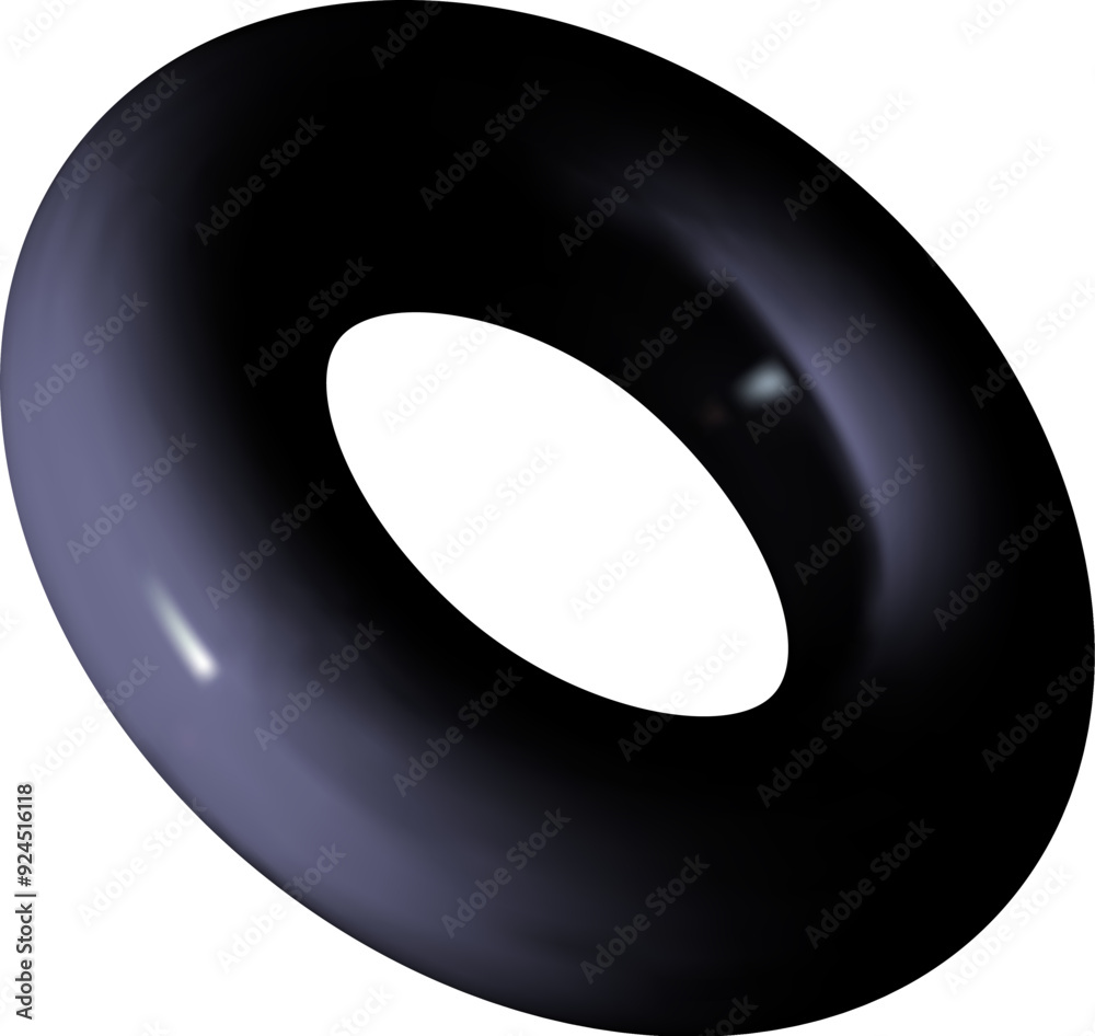 Poster isolated black torus in 3d perspective. abstract geometric donut shape in rotation