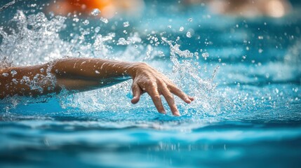 Hand reaching through water.