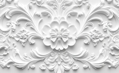 White flower pattern. Decorative stucco moulding on the wall or ceiling