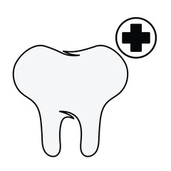 tooth and medical cross icon in grey scale isolated on white background.