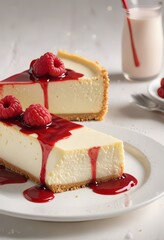 cheesecake on a table with white tablecloth