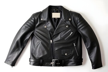 a photo of an isolated black leather jacket, biker, motorcycle jacket, gang, rugged, rebellious, stylish, vintage, punk, black, fashion, apparel, tough, edgy, classic, road, freedom, outlaw, ride