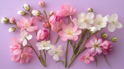 Delicate Pink and White Blossoms on a Lavender Background
