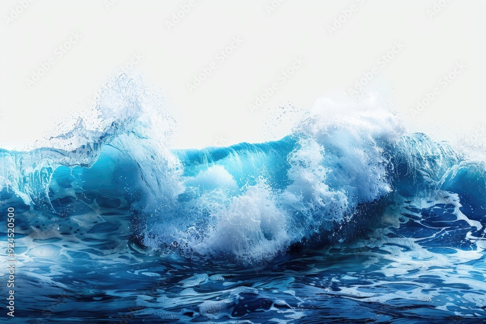 Poster a large ocean wave breaking in the middle of the sea, suitable for use in travel or adventure scenes