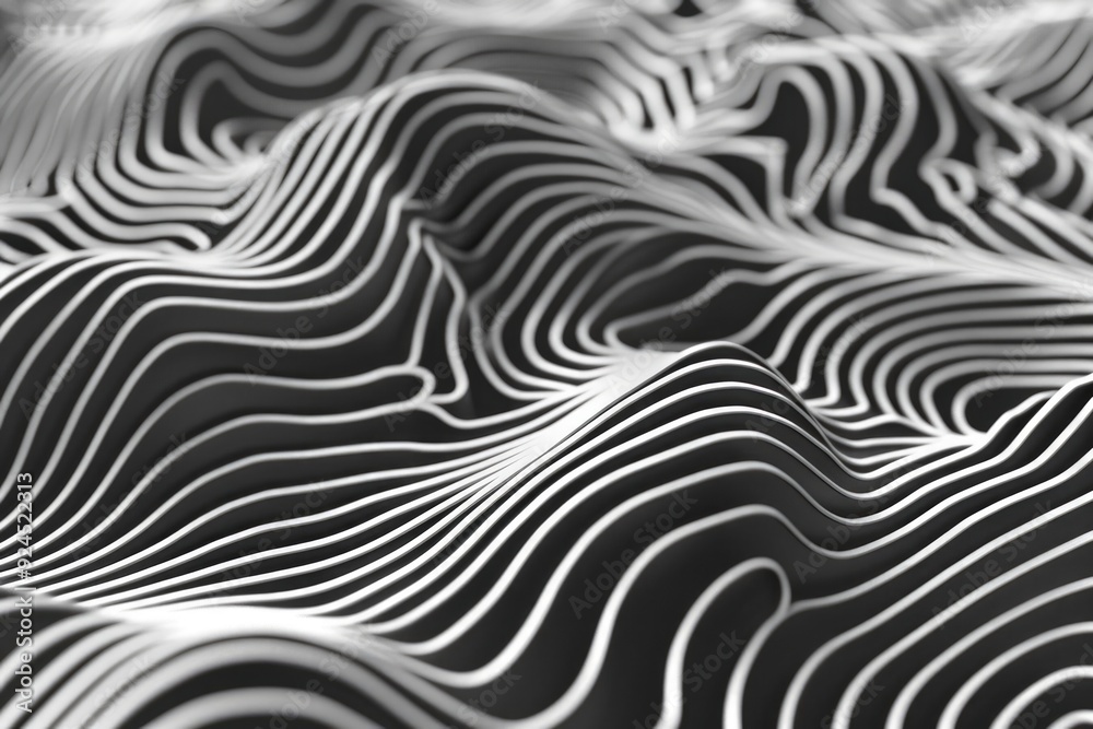 Poster Black and white photo of a wavy surface, ideal for use in editorial or design contexts