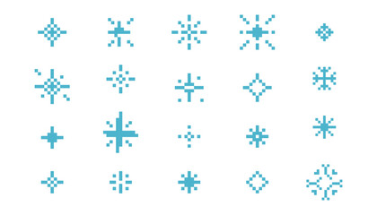 Pixel snowflake winter retro pixilated 8 bit game stamp. Holiday flake ornament. Simple crystal ornament. 