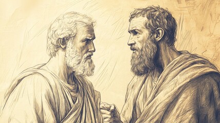 Fototapeta premium 1 Samuel: David Questions Saul’s Trust in Those Who Claim He Seeks to Harm Him, Biblical Art with Beige Background