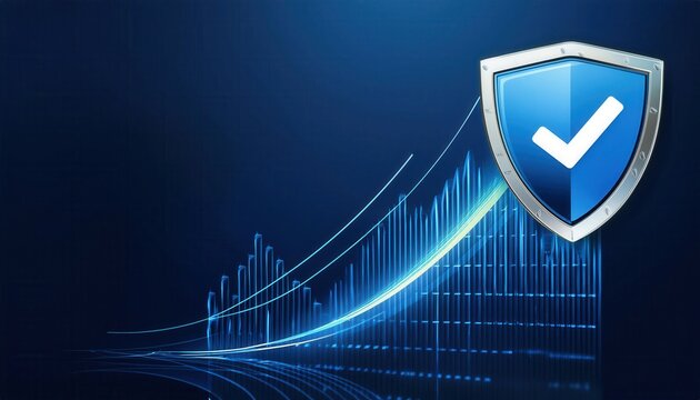 A Digital Shield Over a Rising Graph, Symbolizing Cybersecurity and Financial Growth in the Digital Era
