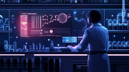 Futuristic AI-Powered Laboratory Featuring Advanced Analytics for Cutting-Edge Genetic Research and Engineering