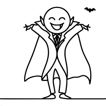 recommend clip art: stylized single line vector simple drawing, black lines on a white background, smiling Dracula with a bat raised his hands up