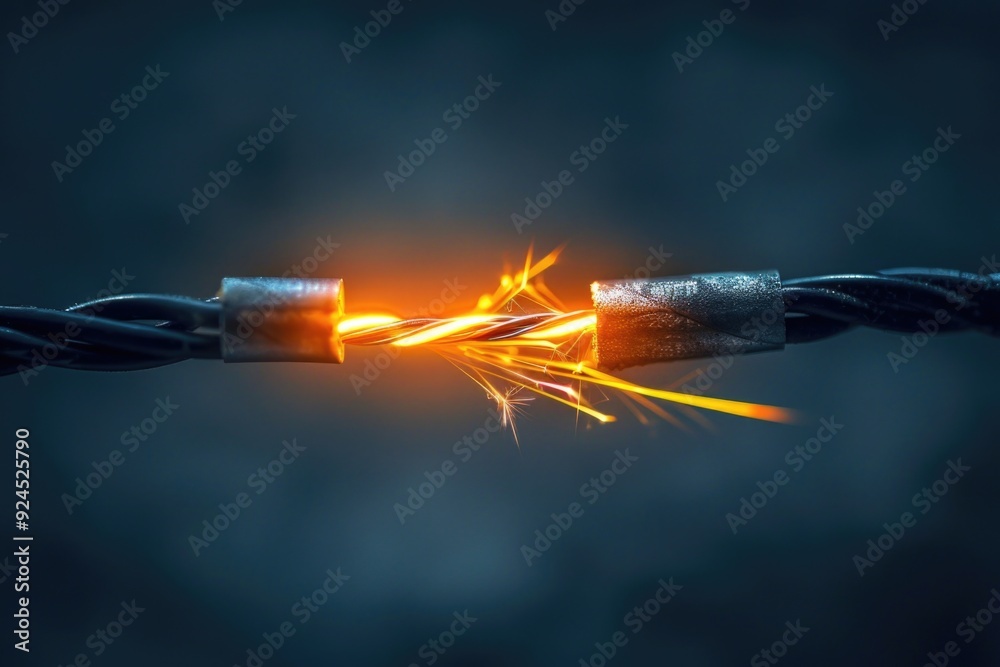 Poster a close-up shot of a light shining bright on a thin wire, great for use in industrial or technical c