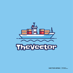 Cargo ship line icon , vector, logo, character, cartoon, illustration, eps10