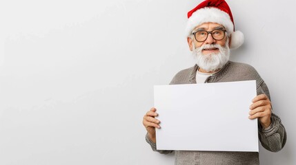 Naklejka premium grandpha holding white papper banner for mockup design