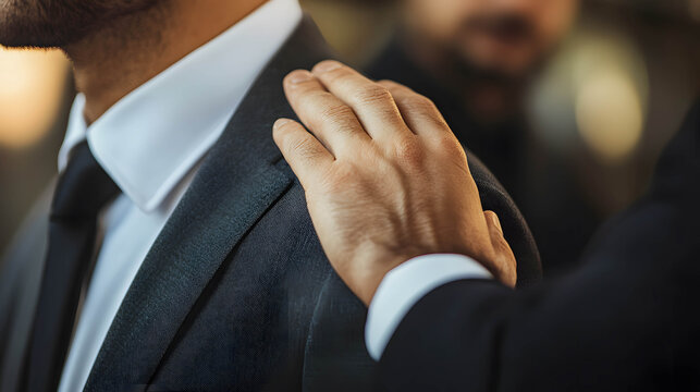 Comforting and empowering others, listening to others' opinions, forgiving mistakes, close up a hand place on the shoulder