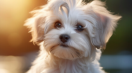 close-up portrait of a white shih tzu dog.