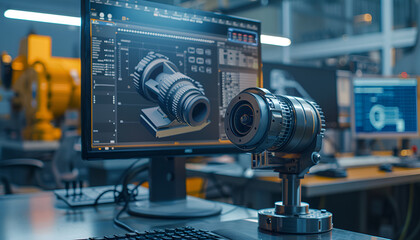 Fototapeta premium Engineering Designer : a mechanical engineering design software on a computer screen