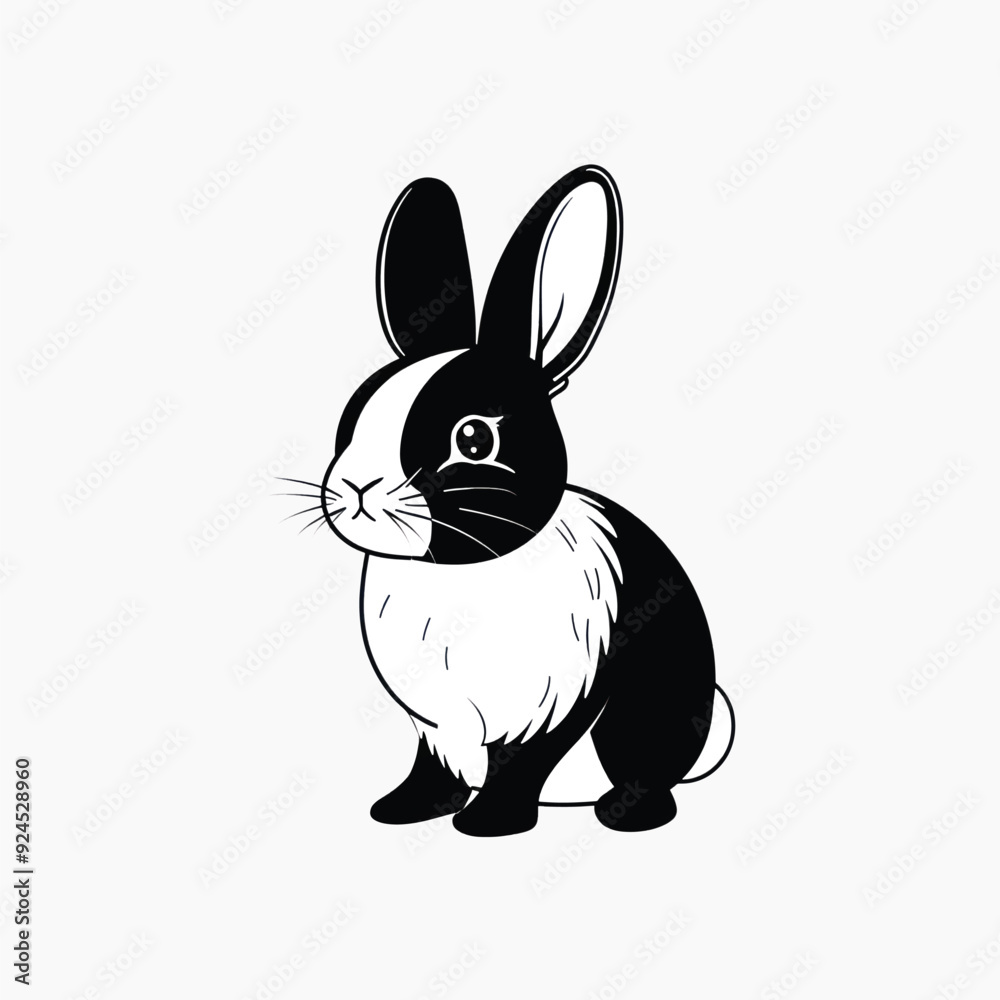 Sticker cute black and white bunny