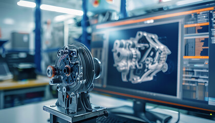 Fototapeta premium Engineering Designer : a mechanical engineering design software on a computer screen
