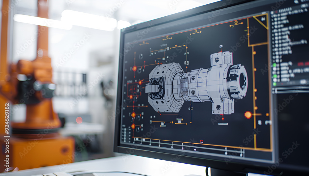 Wall mural engineering designer : a mechanical engineering design software on a computer screen