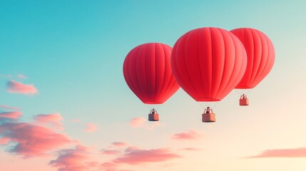 Fototapeta premium Hot air balloons, pastel hues, serene sky, peaceful sunrise, gentle clouds, floating adventure, calm atmosphere